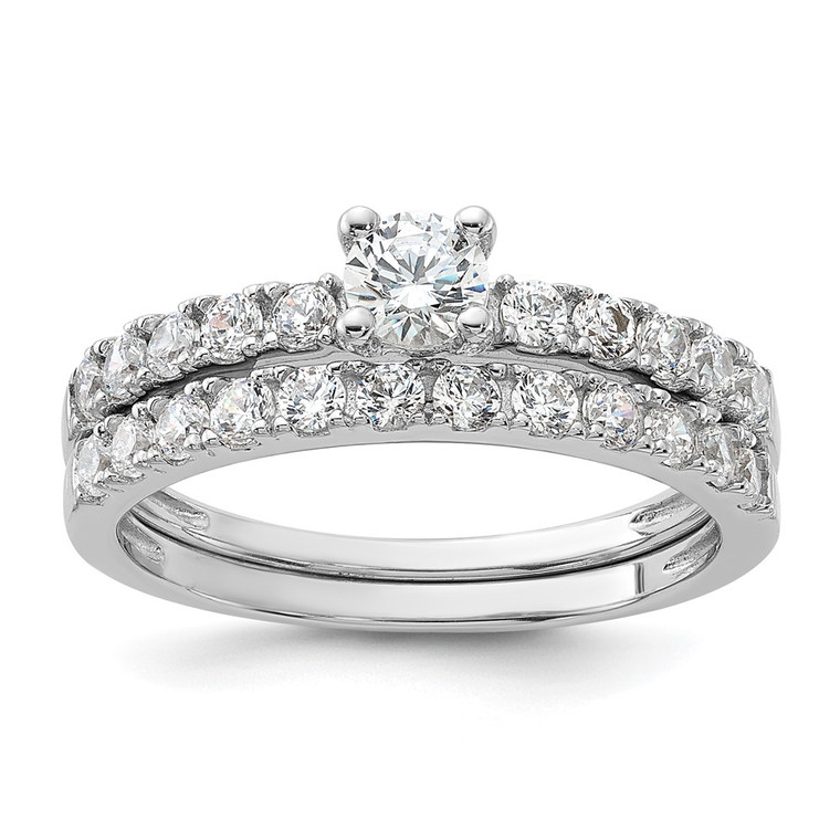 Sterling Silver Rhodium-plated CZ Ring and Band Set - QR-76297A14-9651
