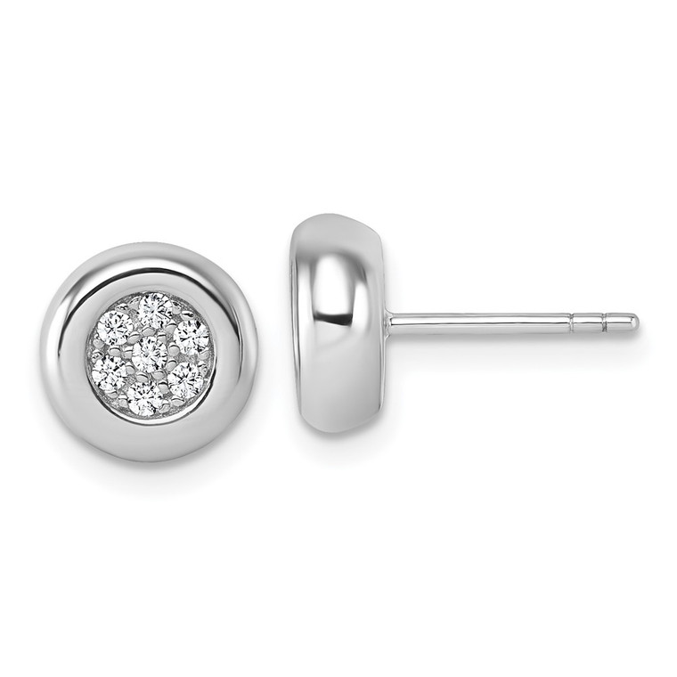 Sterling Silver Rhodium-plated CZ Round Cluster Post Earrings