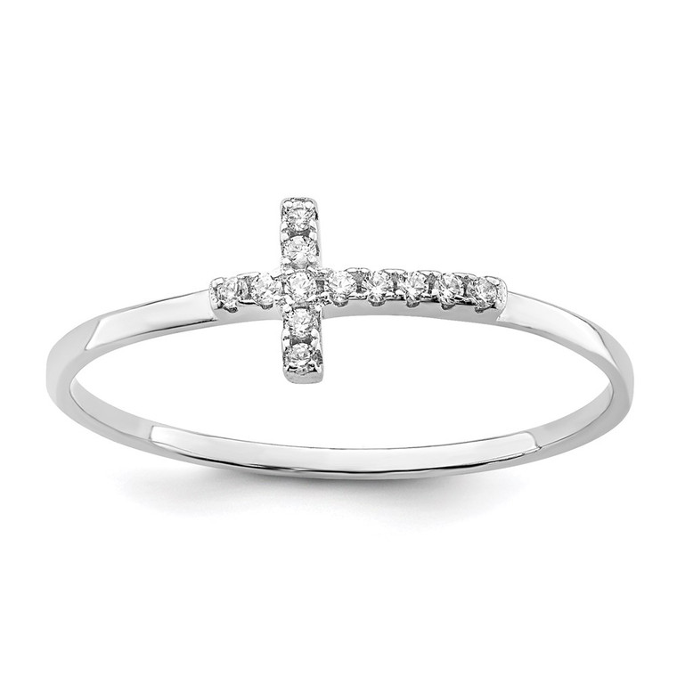 Sterling Silver Rhodium-plated CZ Side Cross Polished Ring - QR-F3B2B08C-5563