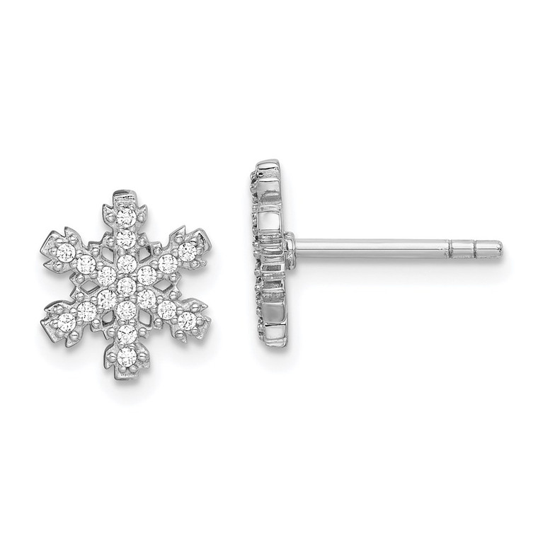 Sterling Silver Rhodium-plated CZ Snowflake Post Earrings - QE-96A02AC0-4126