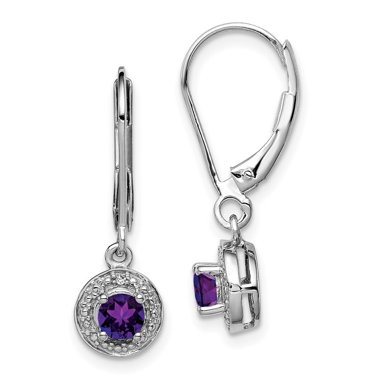 Sterling Silver Rhodium-plated Diam. & Amethyst Earrings - QB-61F227A5-6463
