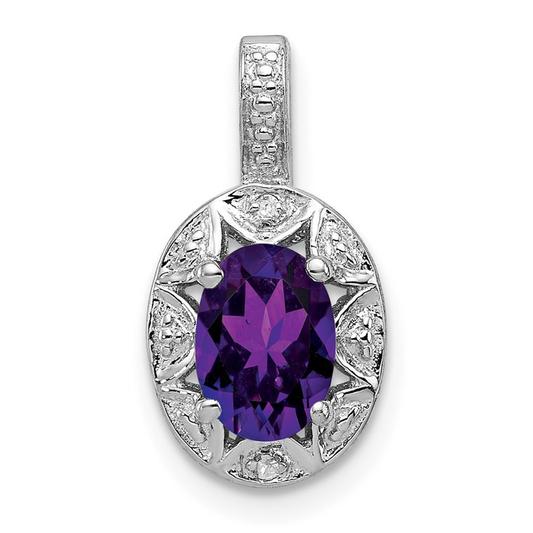 Sterling Silver Rhodium-plated Diam. & Amethyst Pendant - QB-5CD06DD7-1262