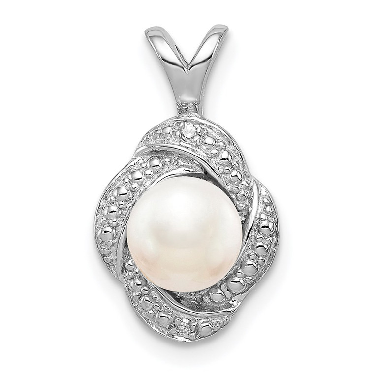 Sterling Silver Rhodium-plated Diam. & FW Cultured Pearl Pendant - QB-C33C9354-6302