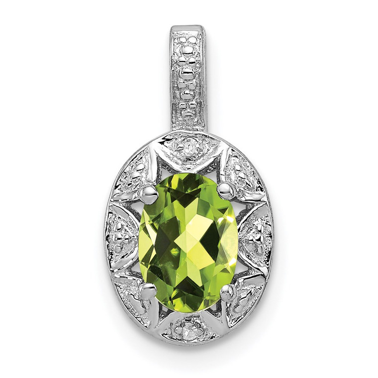 Sterling Silver Rhodium-plated Diam. & Peridot Pendant - QB-746ADFBA-4953