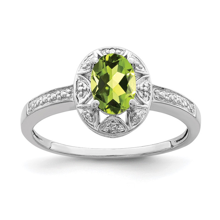 Sterling Silver Rhodium-plated Diam. & Peridot Ring - QB-02D67622-1527