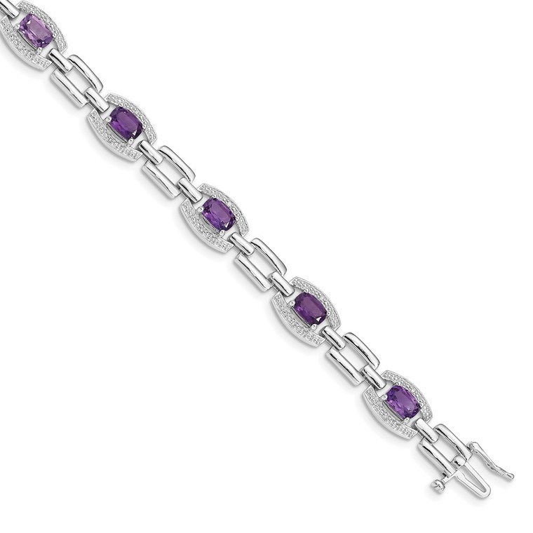 Sterling Silver Rhodium-plated Diamond & Amethyst Bracelet - QX-B81FD487-6025