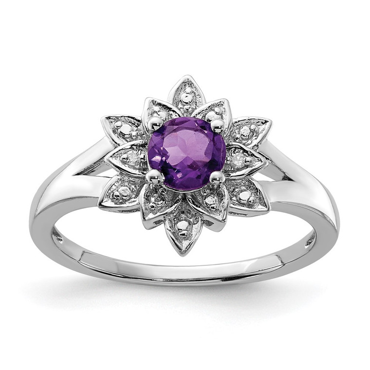 Sterling Silver Rhodium-plated Diamond & Amethyst Ring - QR-4ED914B4-2808