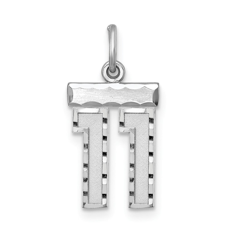 Sterling Silver Rhodium-plated Diamond-cut #11 Charm