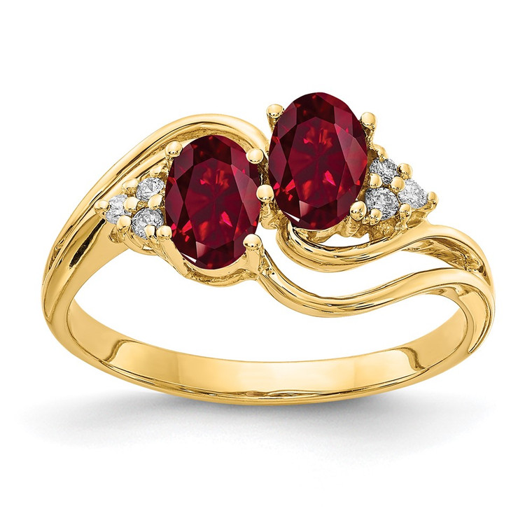 14k 6x4mm Oval Created Ruby AA Diamond ring - Y4-E5F8689B-1729