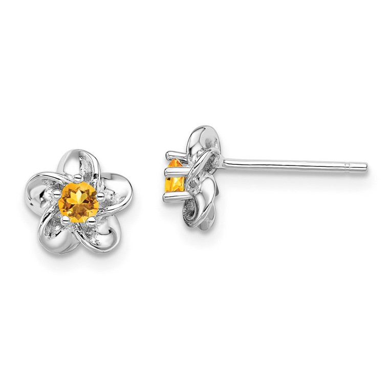 Sterling Silver Rhodium-plated Floral Citrine Post Earrings - QB-305015B4-9747