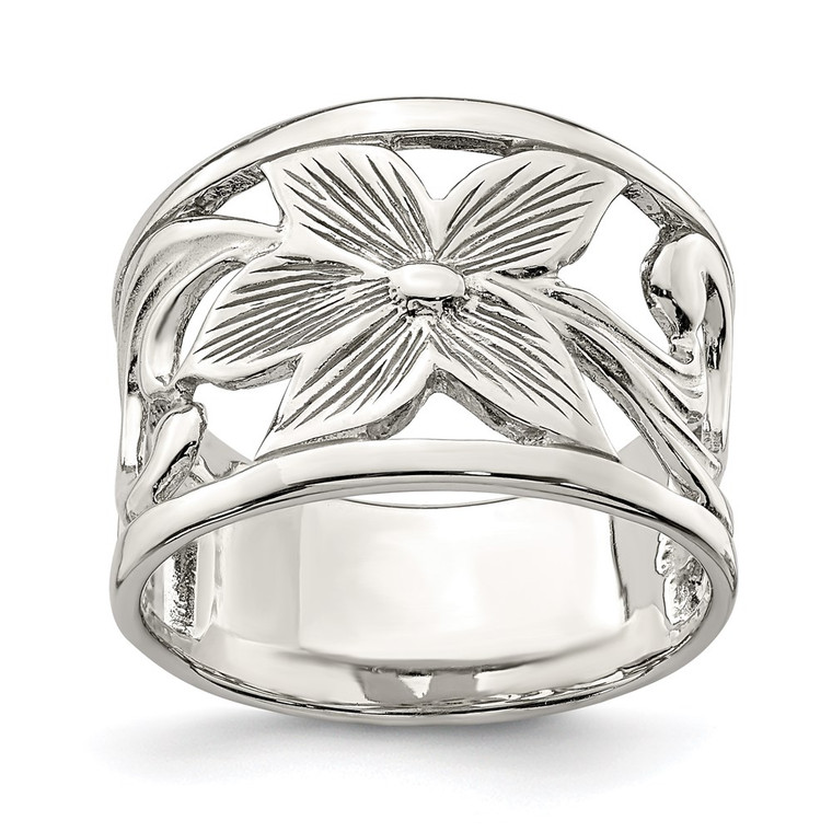 Sterling Silver Rhodium-plated Flower Ring - QR-F28CB831-7160