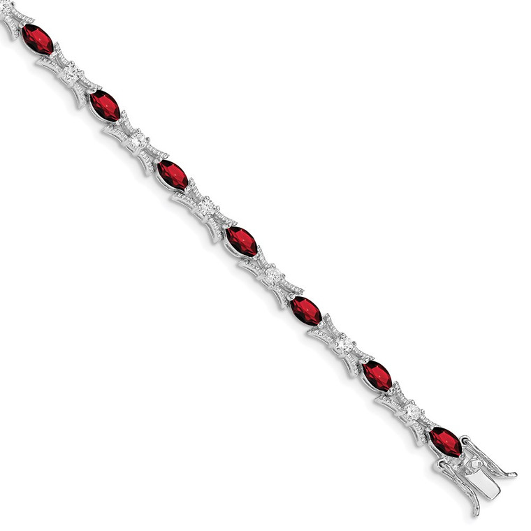 Sterling Silver Rhodium-plated Garnet and CZ Bracelet - QX-9A20D714-3093