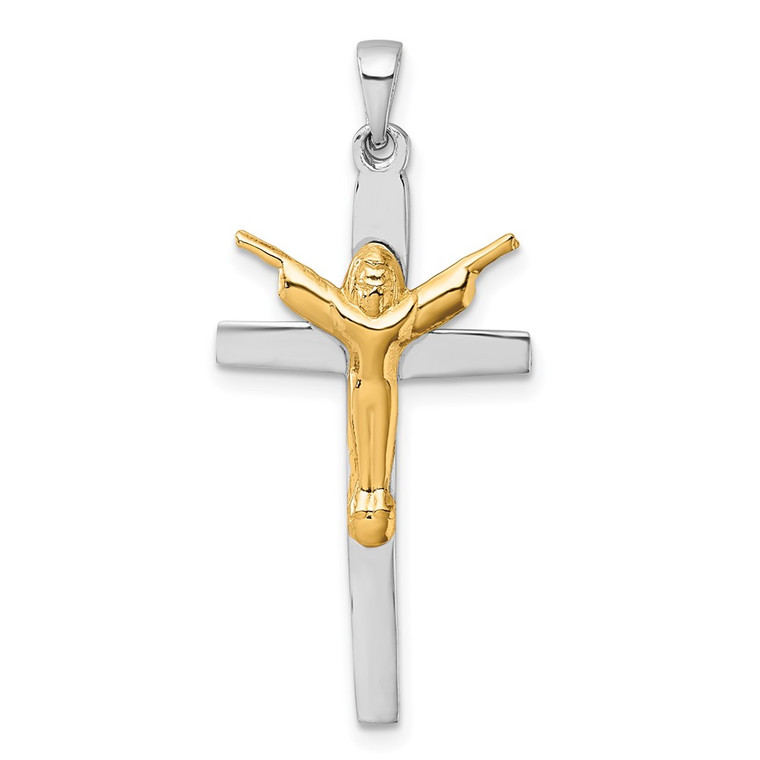Sterling Silver Rhodium-plated Gold-tone Crucifix with Raised Arms Pendant
