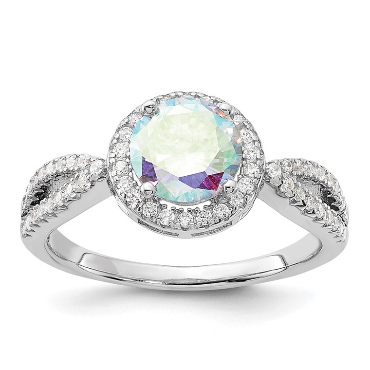 Sterling Silver Rhodium-plated Iridescent CZ Halo Ring - QR-D4D53E0B-3211