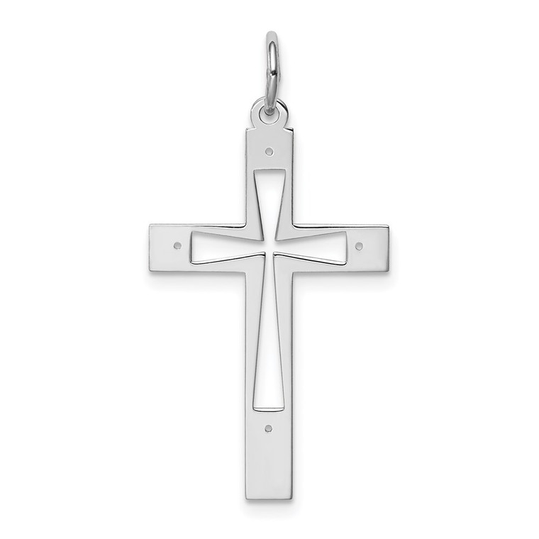 Sterling Silver Rhodium-plated Laser Designed Cross Pendant - QX-23BA0629-3830