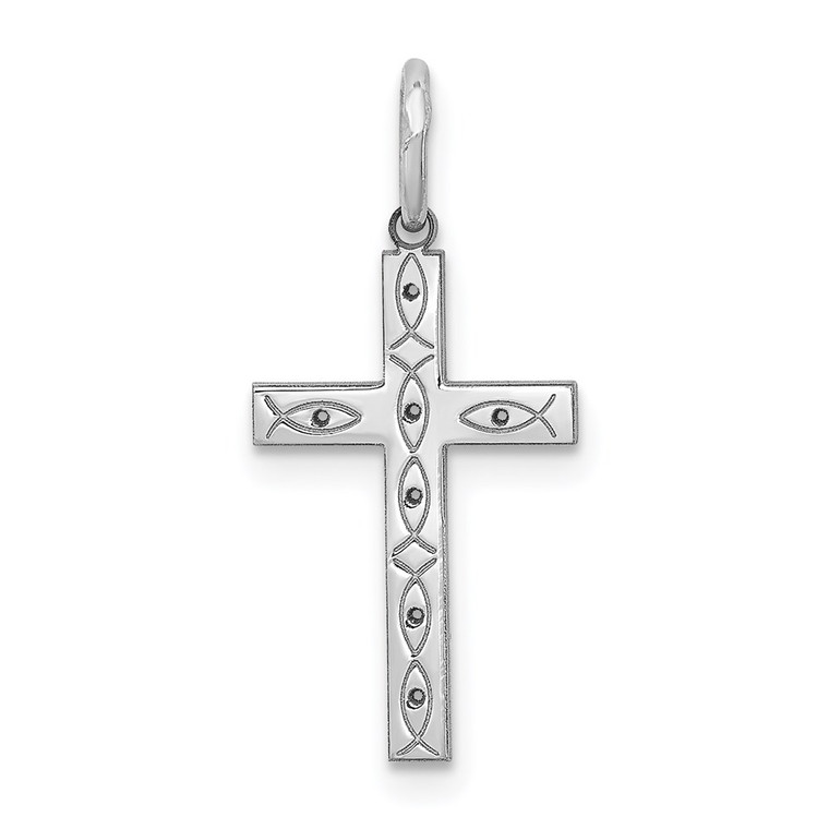 Sterling Silver Rhodium-plated Laser Designed Cross Pendant - QX-ACCBA6FD-2915