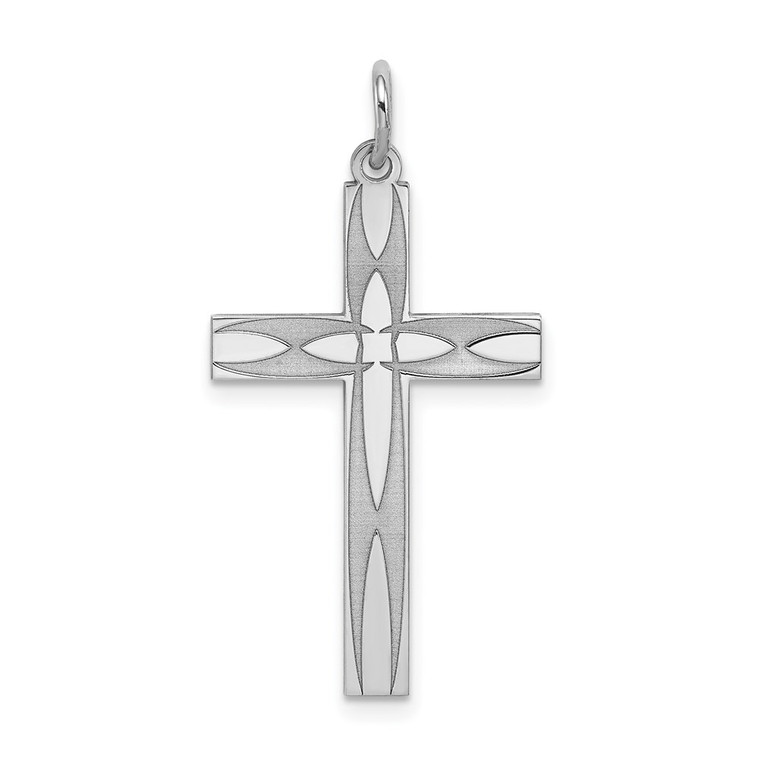 Sterling Silver Rhodium-plated Laser Designed Cross Pendant - QX-F6F720E7-4358