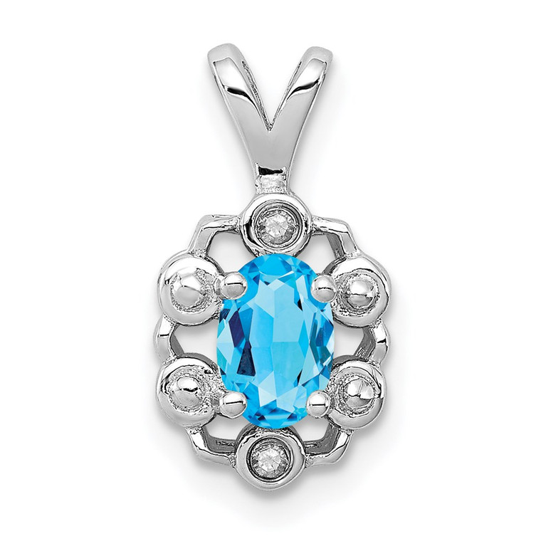Sterling Silver Rhodium-plated Light Swiss Blue Topaz & Diam. Pendant - QB-D0AEFFBF-3433