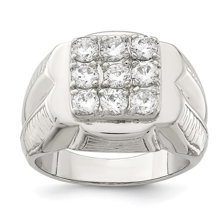 Sterling Silver Rhodium-plated Men's CZ Ring - QR-D061B0B2-7383