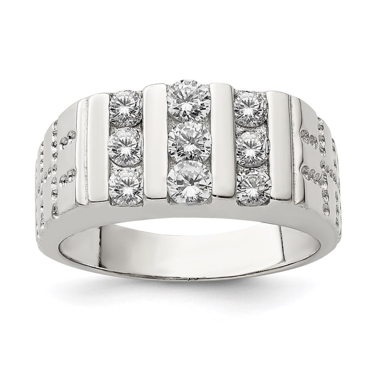 Sterling Silver Rhodium-plated Men's CZ Ring - QR-D526F83A-3717