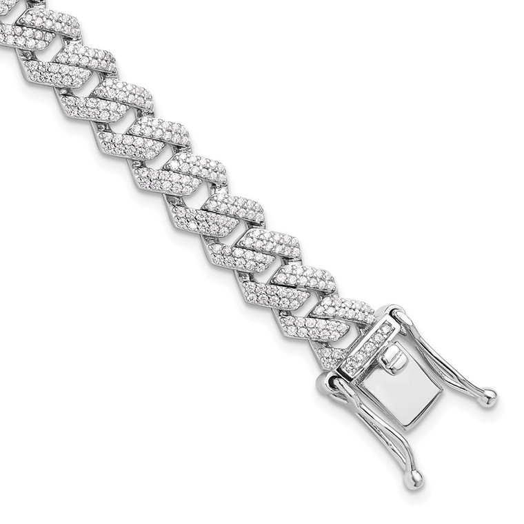 Sterling Silver Rhodium-plated Micro Pav‚ CZ Monaco Link 7.5in Bracelet