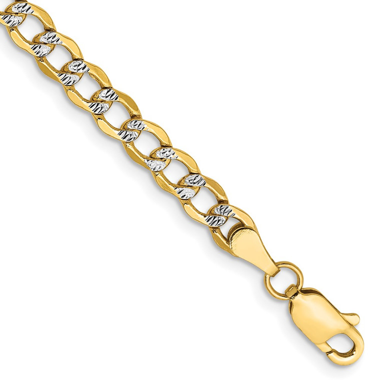 14K 7 inch 4.3mm Semi-Solid with Rhodium Pav‚ Curb with Lobster Clasp Bracelet
