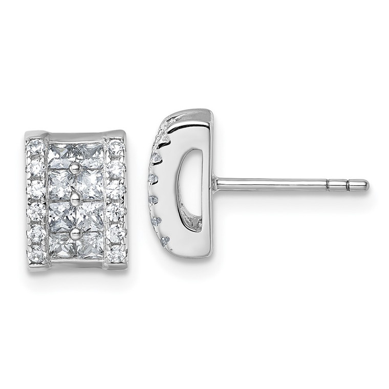 Sterling Silver Rhodium-plated Pave CZ Rectangle Post Earrings