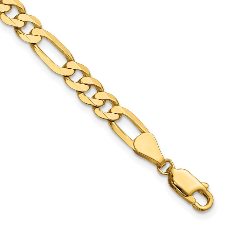 14K 7 inch 5.25mm Flat Figaro with Lobster Clasp Bracelet