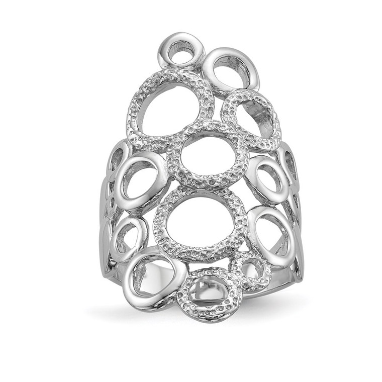 Sterling Silver Rhodium-plated Polished & Textured Circles Ring - QR-5A19FD8F-8695