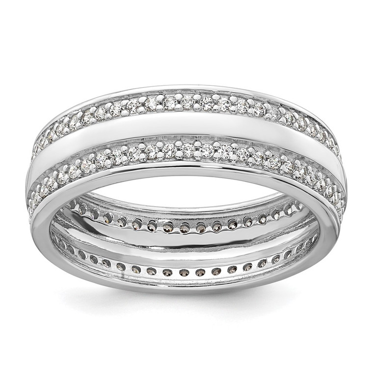Sterling Silver Rhodium-plated Polished 6.5mm CZ Band Size 8 Ring