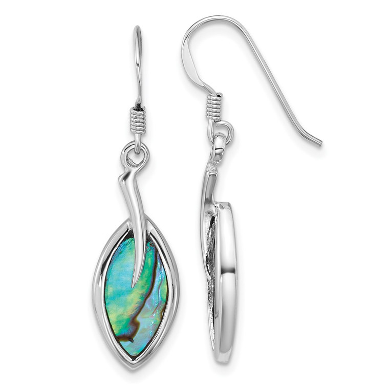 Sterling Silver Rhodium-plated Polished Abalone Leaf Dangle Shepherd Hook Earrings - QE-50FE3562-6934