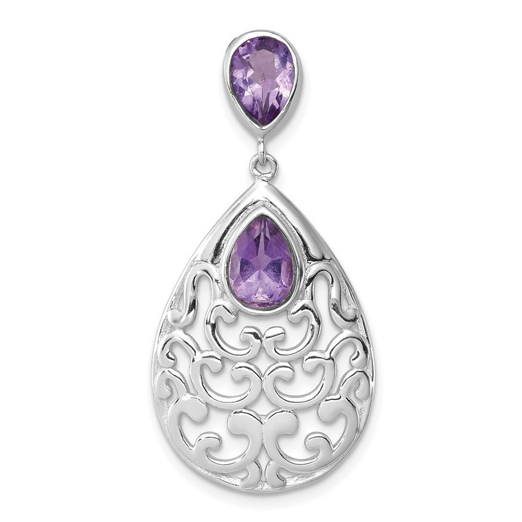 Sterling Silver Rhodium-plated Polished Amethyst Pendant - QP-71AA6BD4-7926