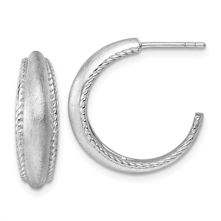 Sterling Silver Rhodium-plated Polished and Scratch Finish C-Hoop Post Earrings - QE-3E638D10-3553
