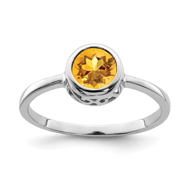 Sterling Silver Rhodium-plated Polished Citrine Round Ring - QR-C5E20F8D-3111