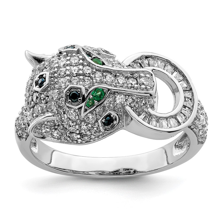 Sterling Silver Rhodium-plated Polished CZ Cheetah Ring - QR-879863D6-8976