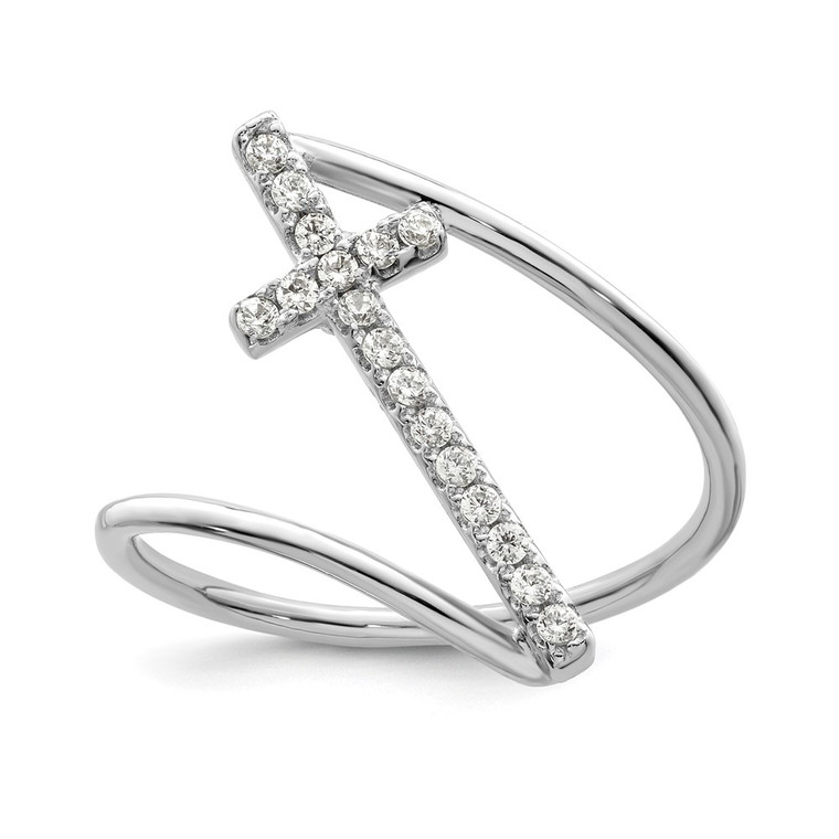 Sterling Silver Rhodium-plated Polished CZ Cross Ring - QR-6944A472-8564