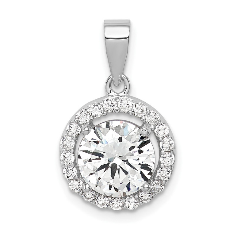 Sterling Silver Rhodium-plated Polished CZ Halo Pendant