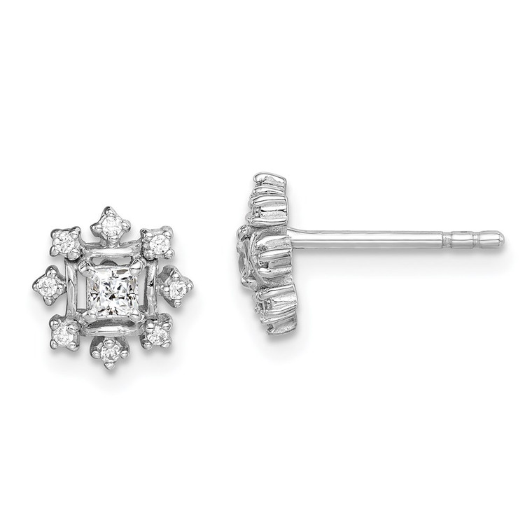 Sterling Silver Rhodium-plated Polished CZ Snowflake Post Earrings - QE-95C9E6D6-4244