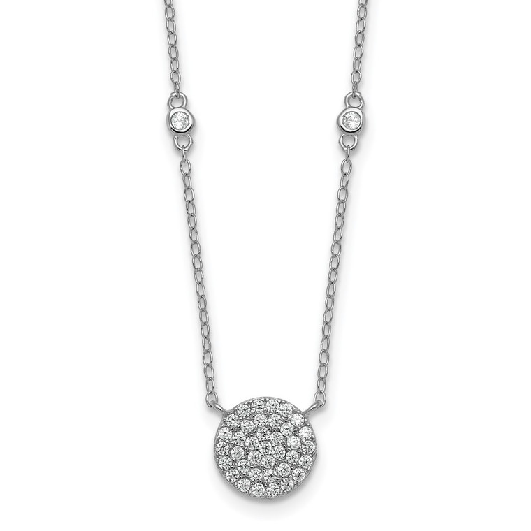 Sterling Silver Rhodium-plated Polished Pave CZ Circle 18 Inch Necklace