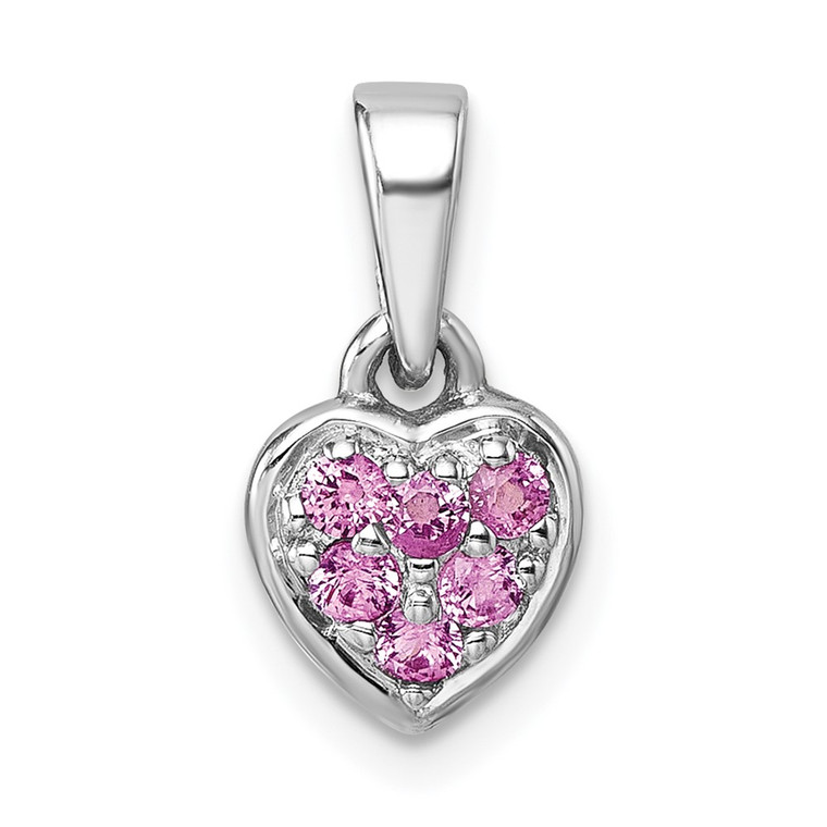 Sterling Silver Rhodium-plated Polished Pink CZ Heart Pendant