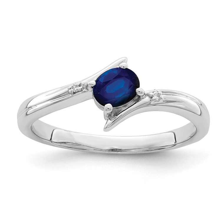 Sterling Silver Rhodium-plated Sapphire and Diamond Ring - QR-7BF02102-7240