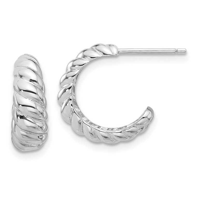 Sterling Silver Rhodium-plated Scalloped Post Hoop Earrings - QE-03D29BC5-7147
