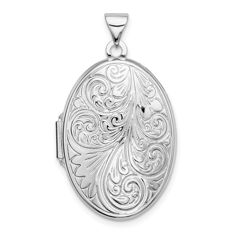 Sterling Silver Rhodium-plated Scroll Oval Locket - QL-75590DC8-7476