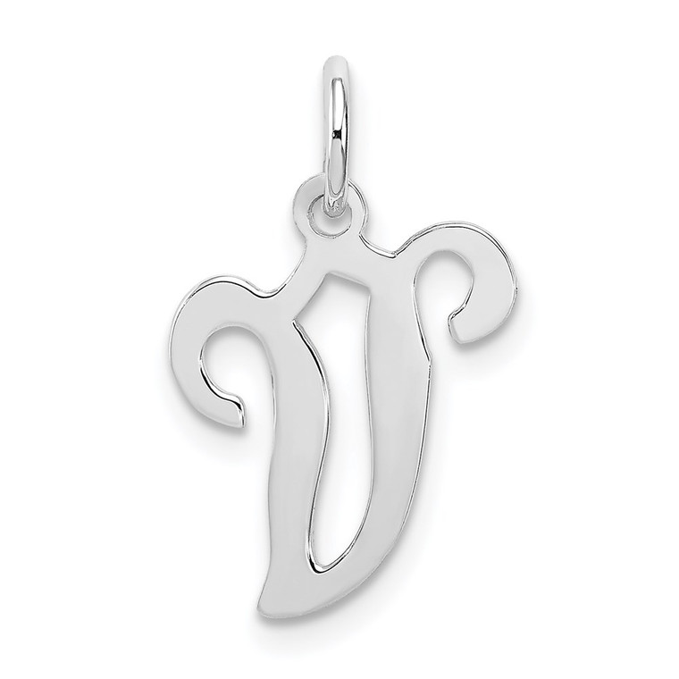 Sterling Silver Rhodium-plated Stamped Letter V Initial Charm