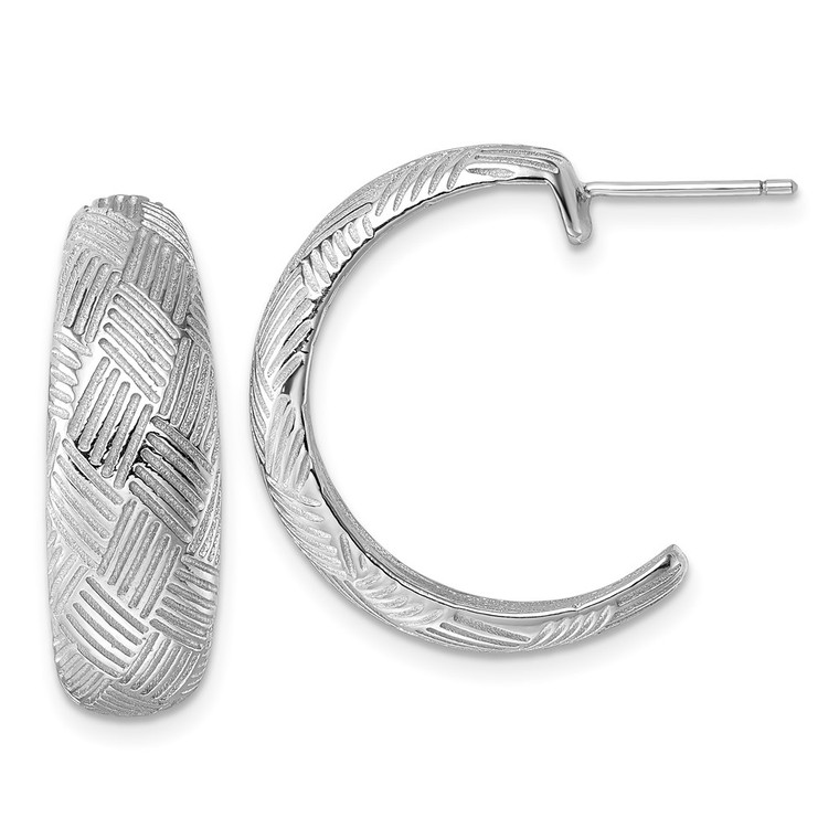 Sterling Silver Rhodium-plated Textured Woven Design Post J-Hoop Earrings - QE-DF254E47-5554