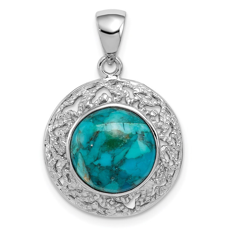 Sterling Silver Rhodium-plated w/Reconstituted Turquoise Pendant - QP-800FF4BD-1023