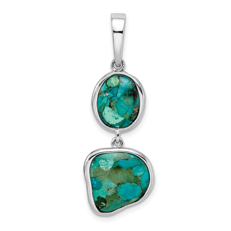 Sterling Silver Rhodium-plated w/Reconstituted Turquoise Pendant - QP-D4AEC131-8627