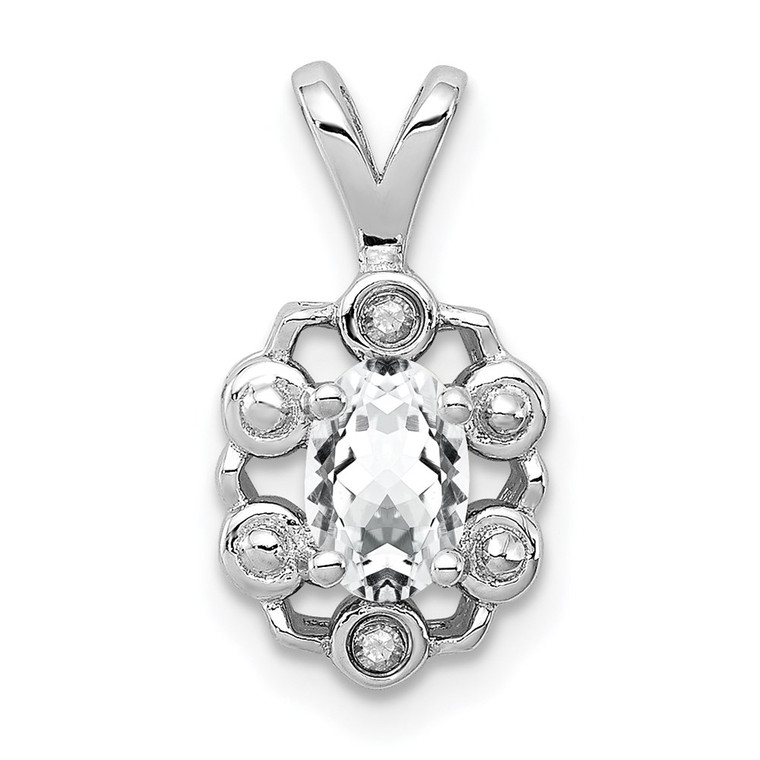 Sterling Silver Rhodium-plated White Topaz & Diam. Pendant - QB-9716D27A-3491