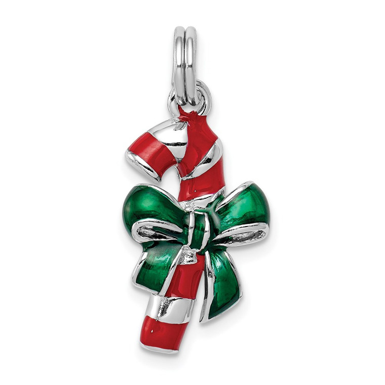 Sterling Silver Rhodium-platedEnamel Candy Cane Charm - QC-29D091F9-7855