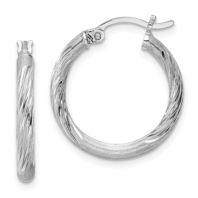 Sterling Silver Rhod-plated 2.5mm Polished/Satin Diamond-cut Hoop Earrings - QE-26BAD318-9764